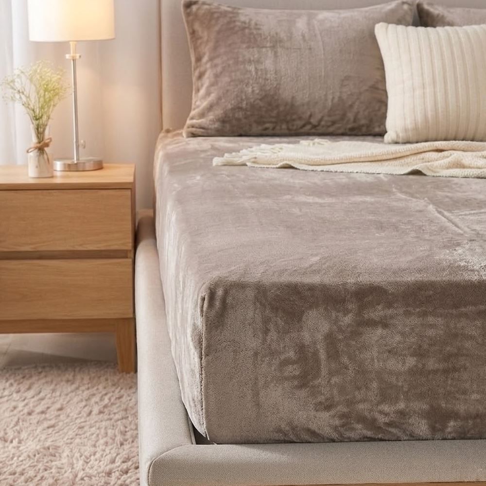 Lençol Avulso Casal com Elástico Plush Slip Havan Casa - Taupe