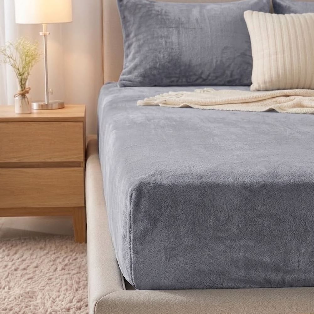 Lençol Avulso Casal com Elástico Plush Slip Havan Casa - Cinza Cromo