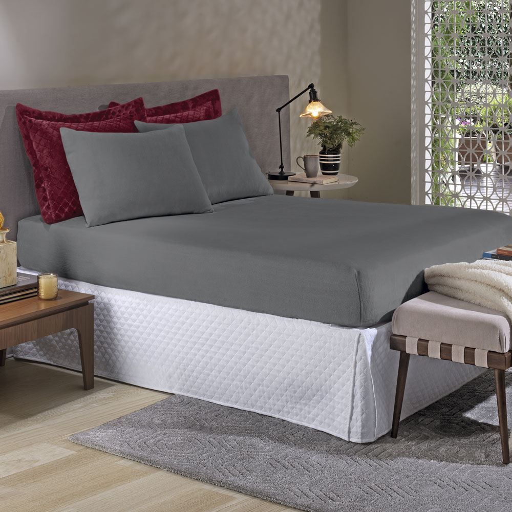 Lençol Avulso Casal com Elástico Plush Slip Havan Casa - Niquel Cinza