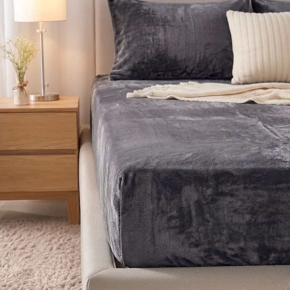 Lençol Avulso Solteiro com Elástico Plush Slip Havan Casa - Cinza Ardósia