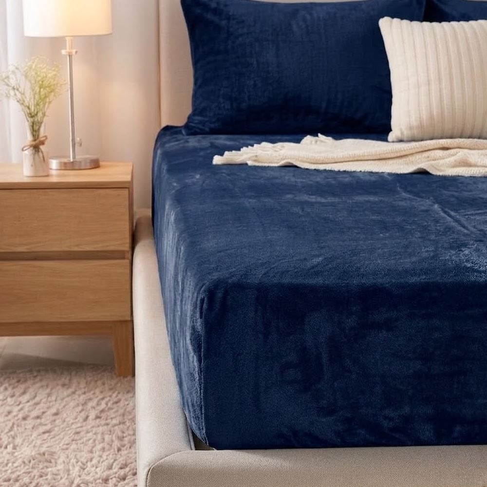 Lençol Queen com Elástico Avulso Plush Slip Havan Casa - Azul Mariner