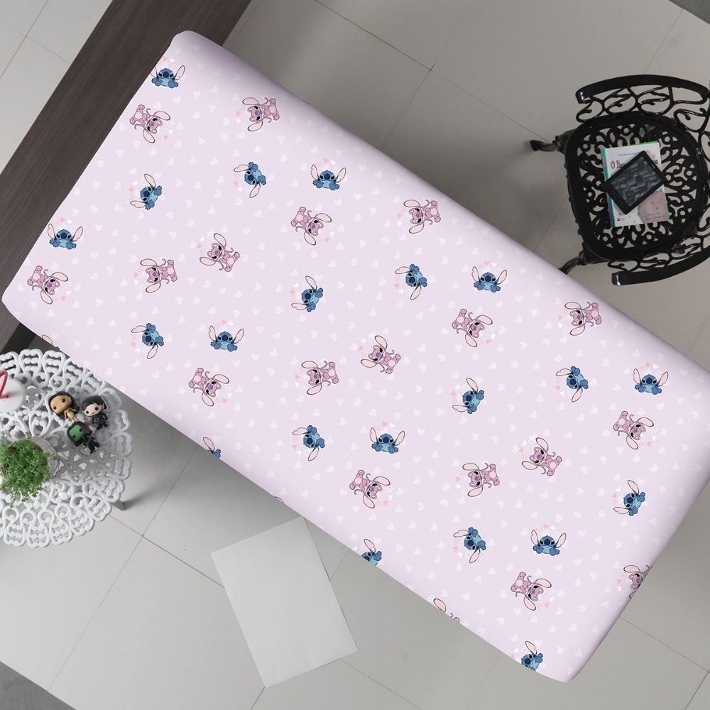 Lençol Solteiro Infantil Estampado Portallar - Stitch E Angel Coração
