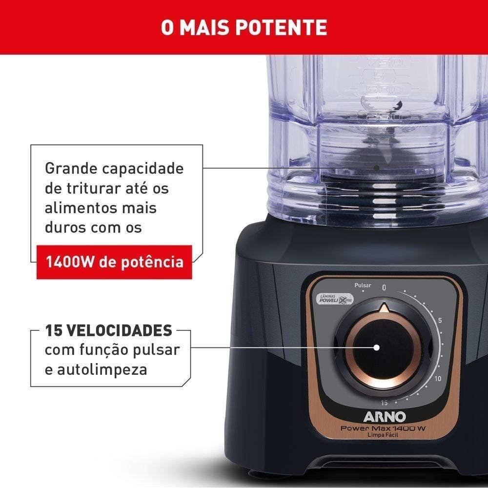 Liquidificador Arno 1400W Power Max Autolock 3,1 Litros LN81