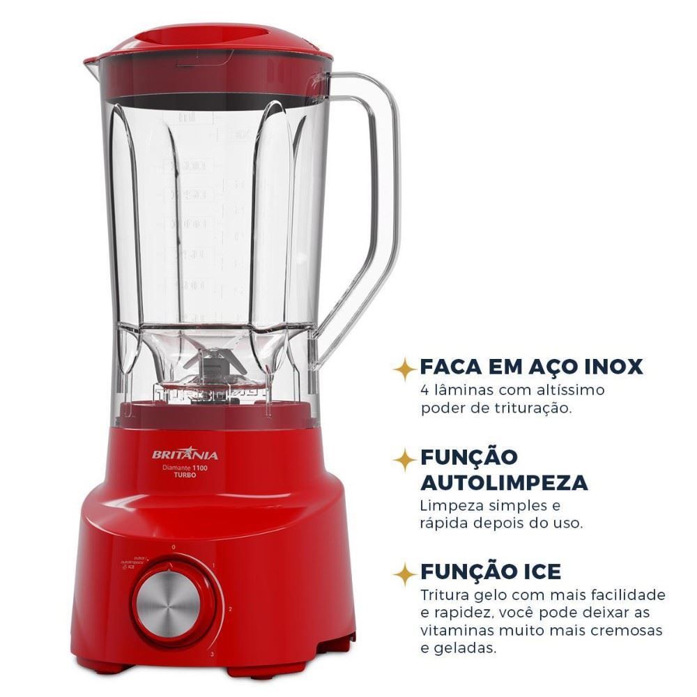 Liquidificador Britânia 2,6 Litros 4 Velocidades Diamante 1100 VM