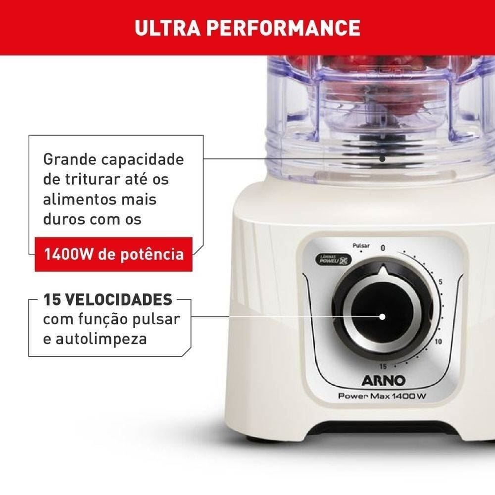 Liquidificador Powermax Arno 1400W Marfim 3,1 Litros LN64