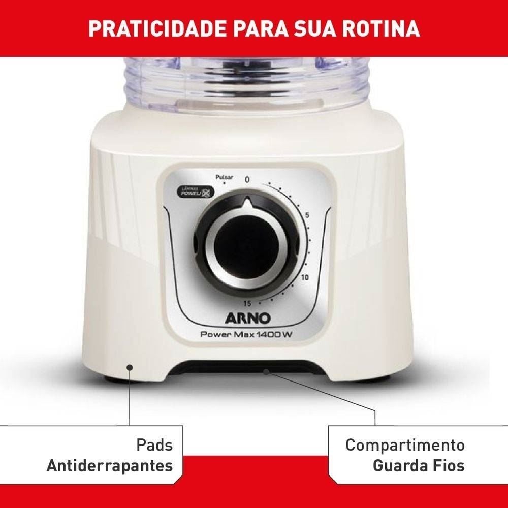 Liquidificador Powermax Arno 1400W Marfim 3,1 Litros LN64