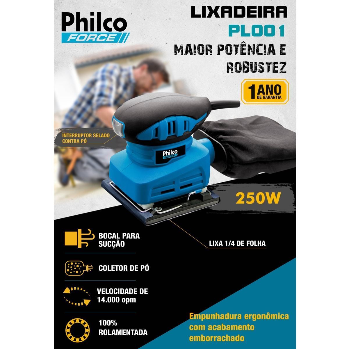 Lixadeira Orbital Force 250 Watts PL001 Philco