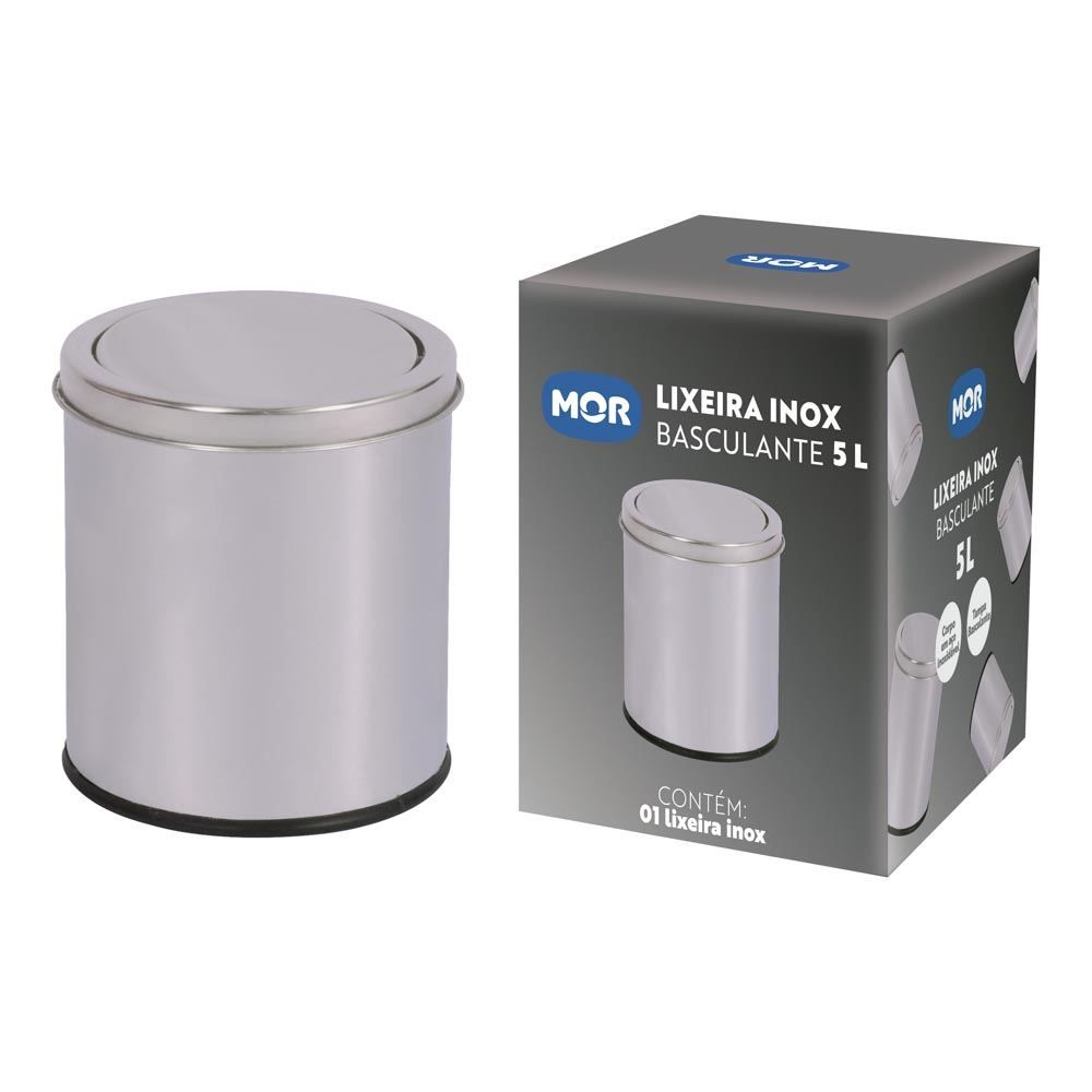 Lixeira Basculante Redonda Inox Mor - 5 Litros
