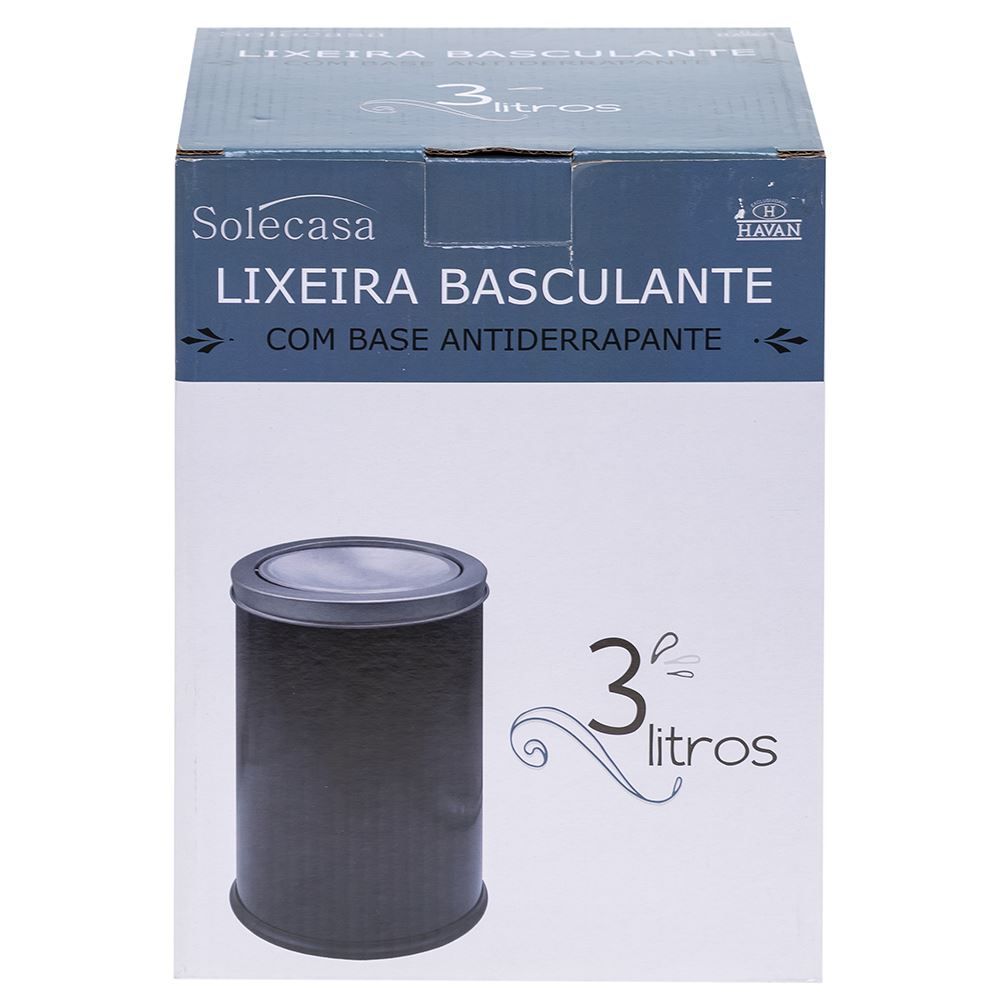 Lixeira Basculante Solecasa Inox 3 Litros - Preto