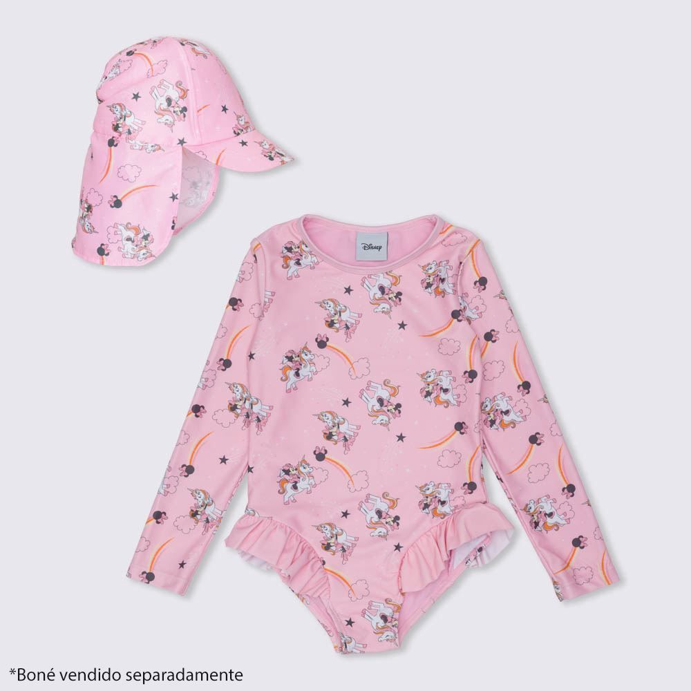 Maiô 1 a 3 anos Minnie e Unicórnio Babados Disney