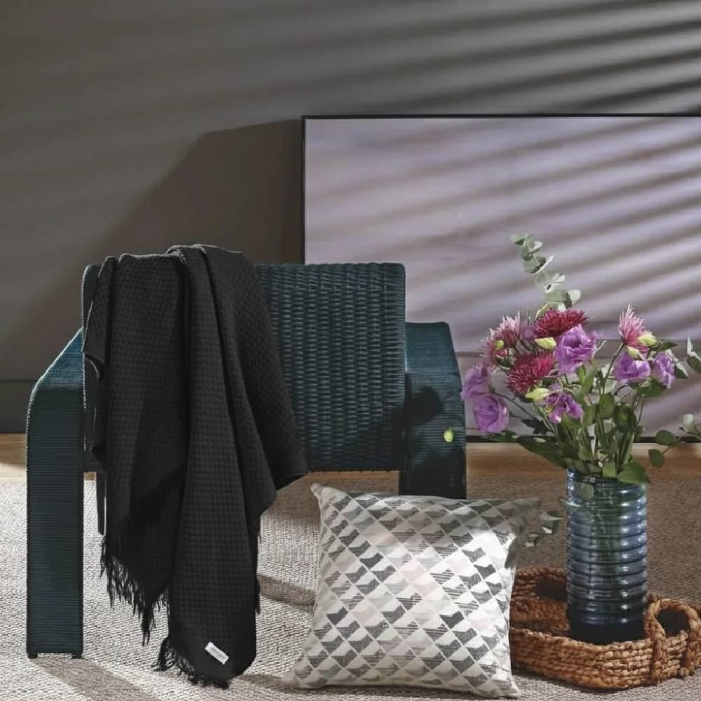 Manta para Sofá Decorativa 1,20X1,45 m Búzios Hedrons - Preto