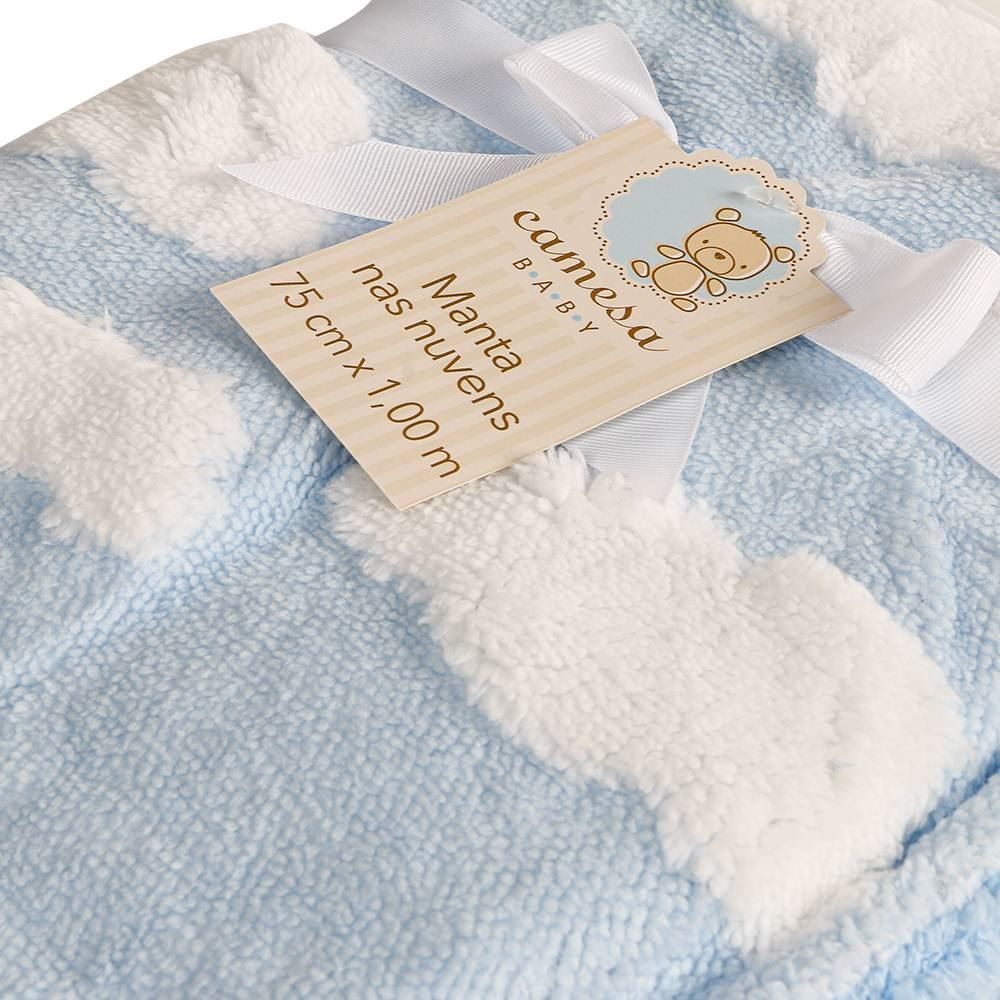 Manta Infantil 100% Poliéster Nas Nuvens Baby Camesa - Azul