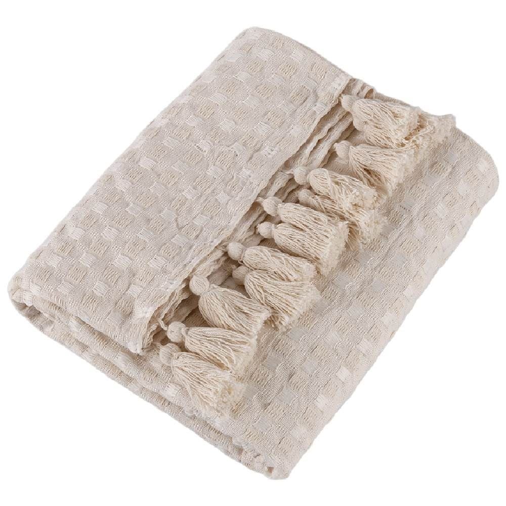 Manta para Sofá Provence com Pingentes 1,40X1,70M Havan Casa - Cru