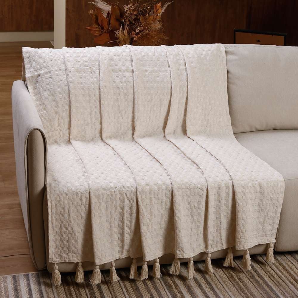 Manta para Sofá Provence com Pingentes 1,40X1,70M Havan Casa - Cru