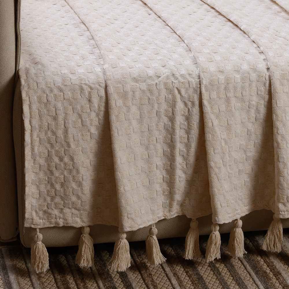 Manta para Sofá Provence com Pingentes 1,40X1,70M Havan Casa - Cru