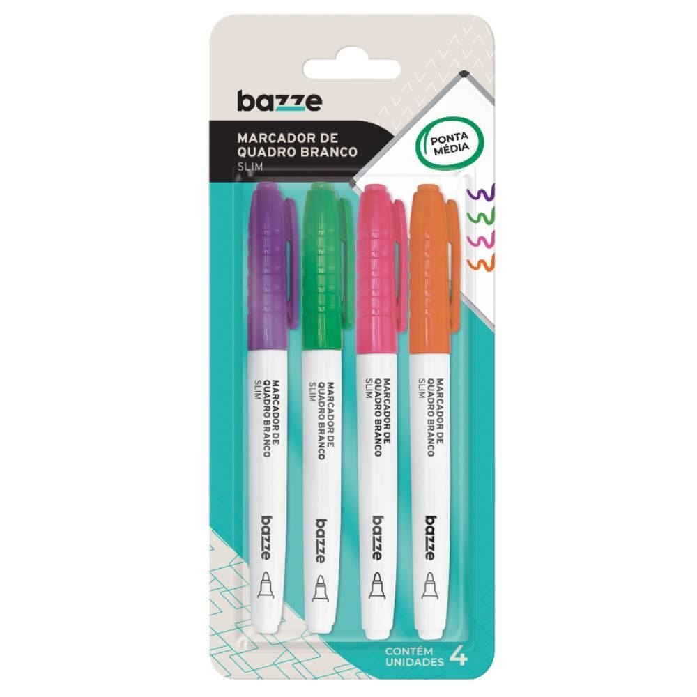 Marcador De Quadro Branco Slim 4 Unidades Bazze - 614250