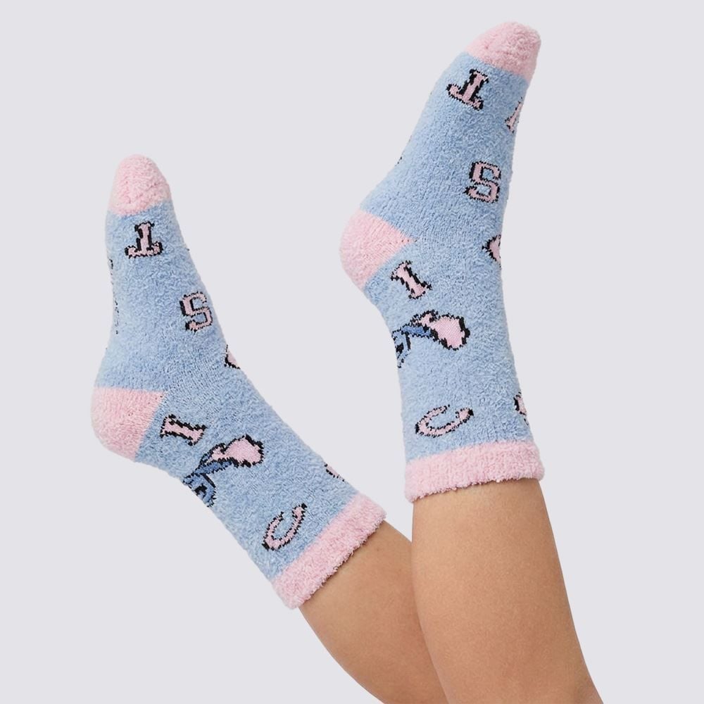 Meia Cano Longo Stitch Chenille Disney - AZUL 34/38