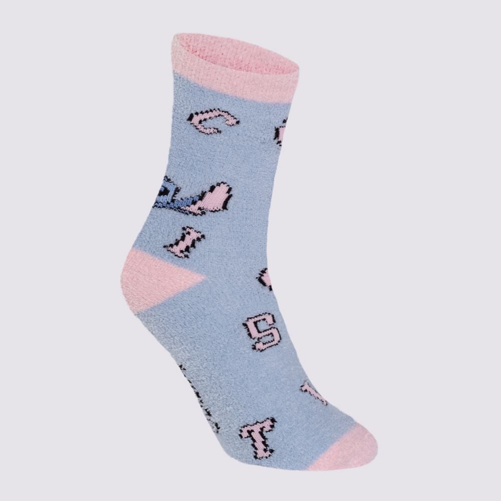 Meia Cano Longo Stitch Chenille Disney - AZUL 34/38