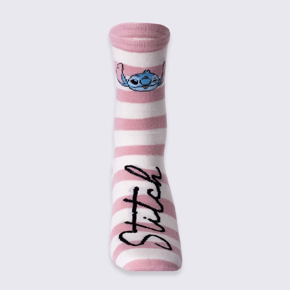 Meia Listrada Cano Longo Stitch Disney - ROSA 39/43