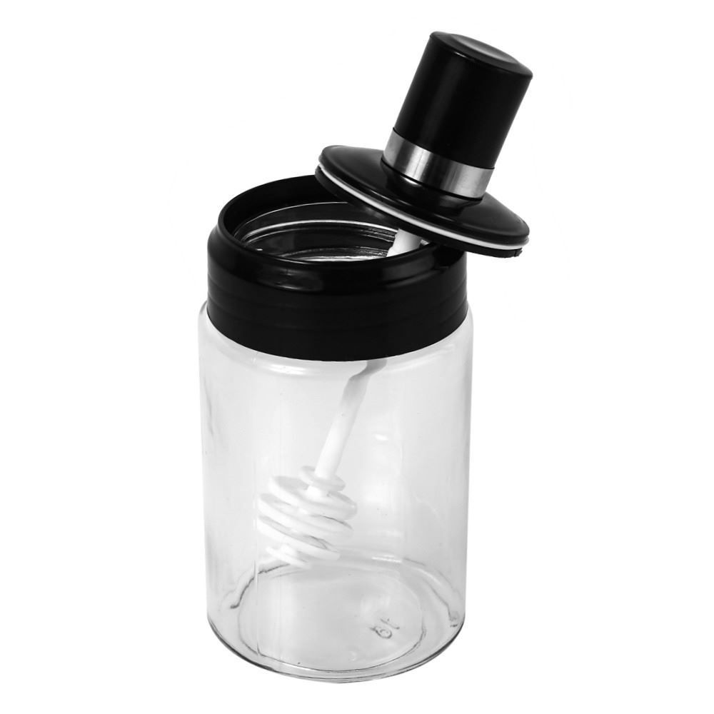 Meleira De Vidro Com Pegador E Tampa De Plástico Wolff 220 Ml - Transparente e Preto