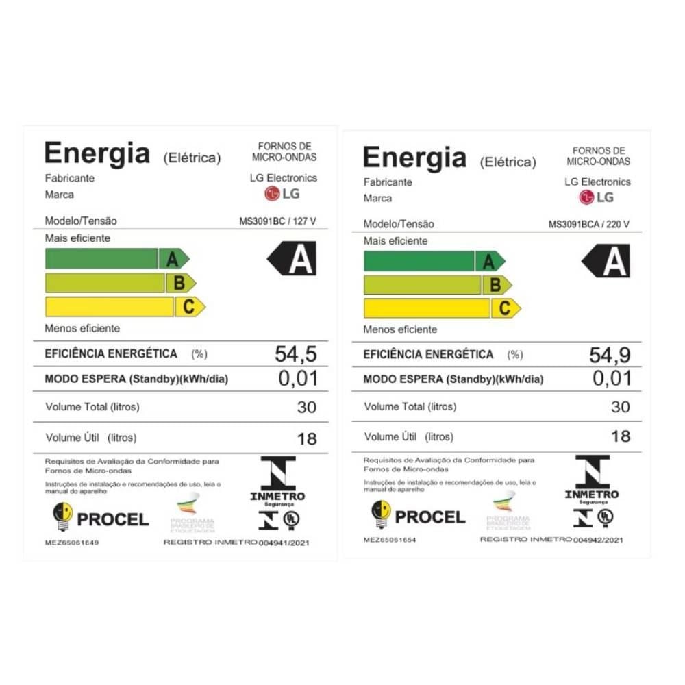 Micro-ondas LG 30 Litros Easy Clean Branco MS3091BCA