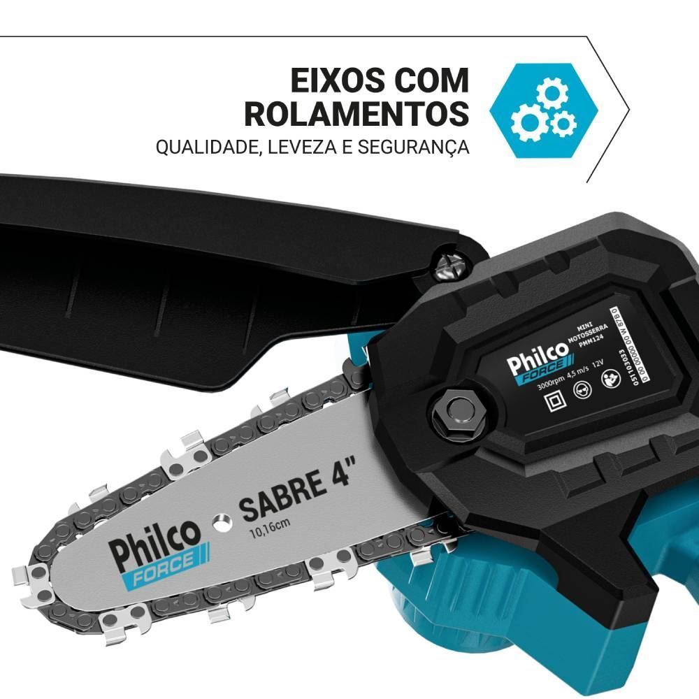 Mini Motosserra Philco Force Sabre 4" Bateria Lítio Pmm124 - Bivolt