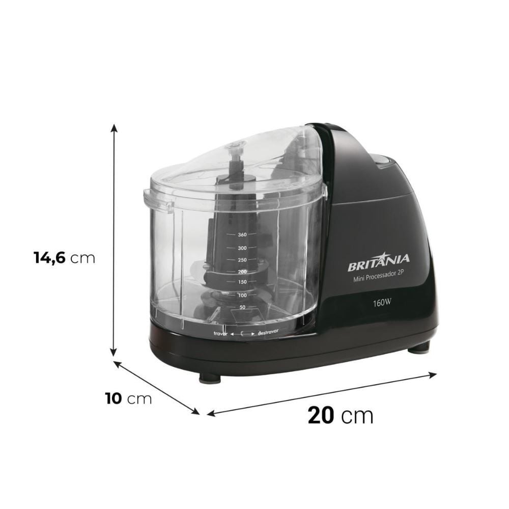 Mini Processador de Alimentos Britânia 360ml Função Pulsar 2P
