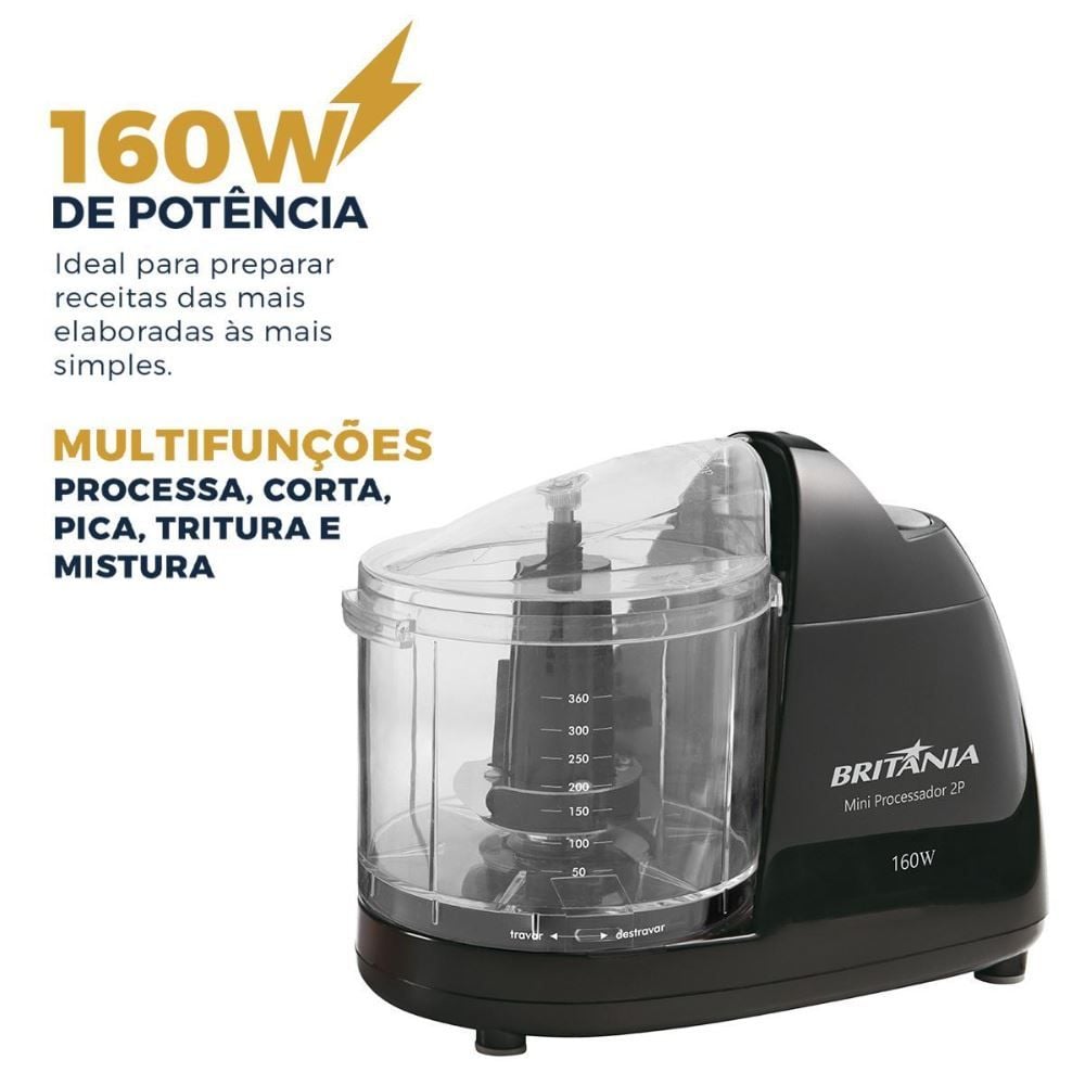 Mini Processador de Alimentos Britânia 360ml Função Pulsar 2P