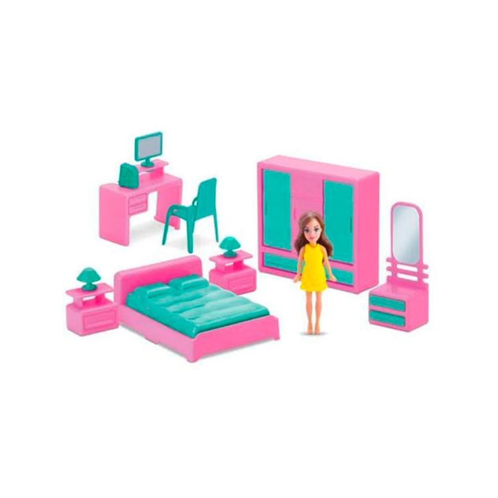 Mini Quarto Com Boneca Judy 404 Samba Toys - Rosa