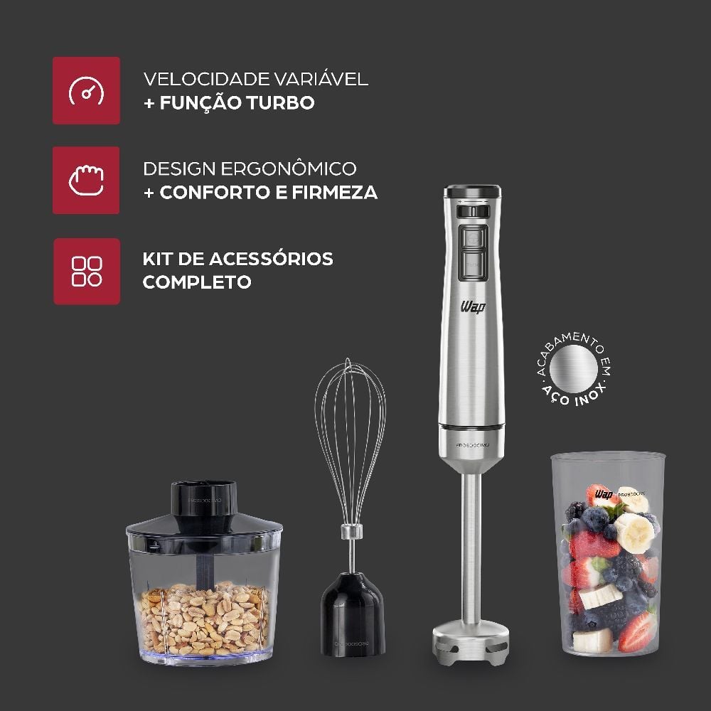 Mixer 3 em 1 Processador Portátil Inox Prosdócimo WM1