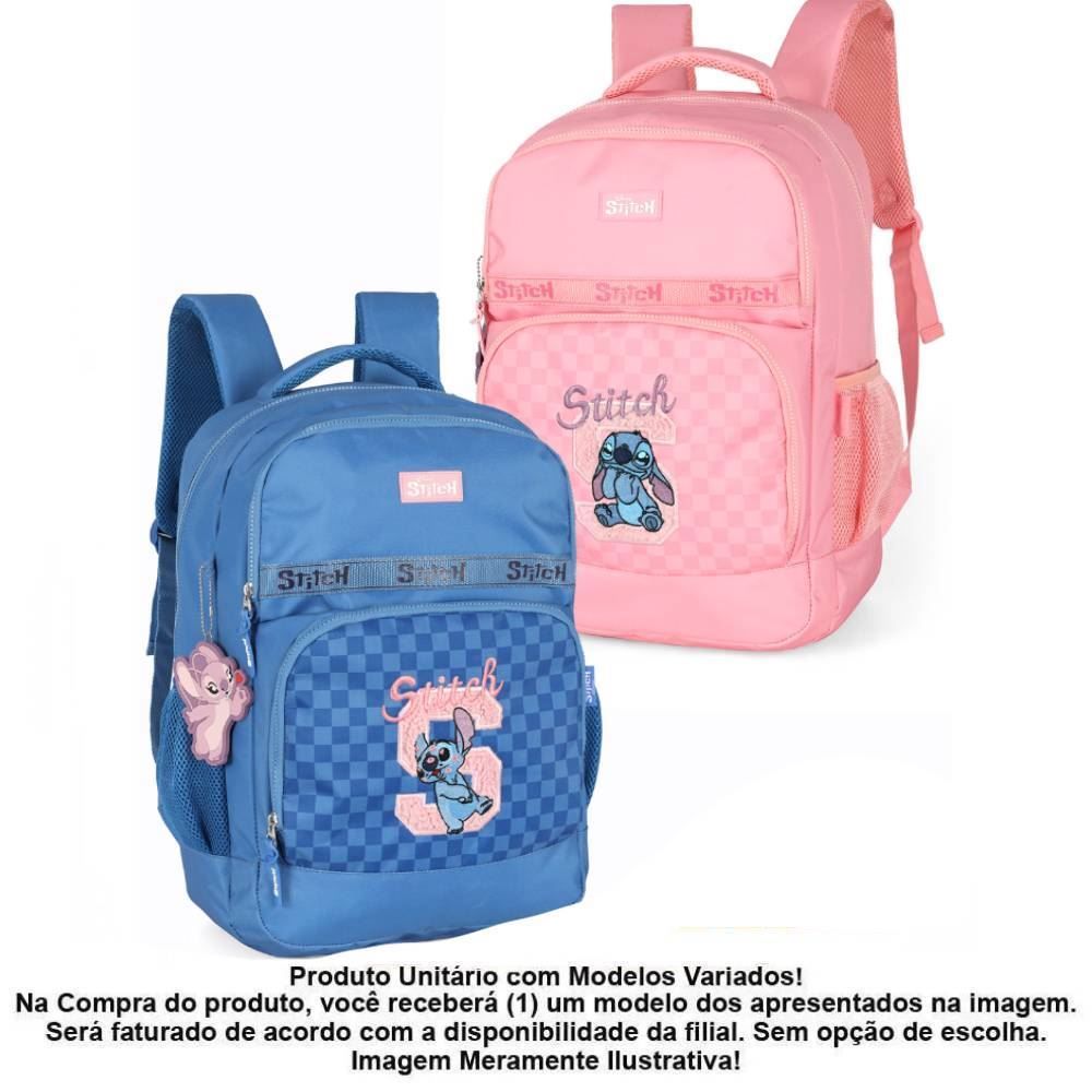 Mochila de Costas Juvenil Stitch Xadrez Luxcel - Sortido