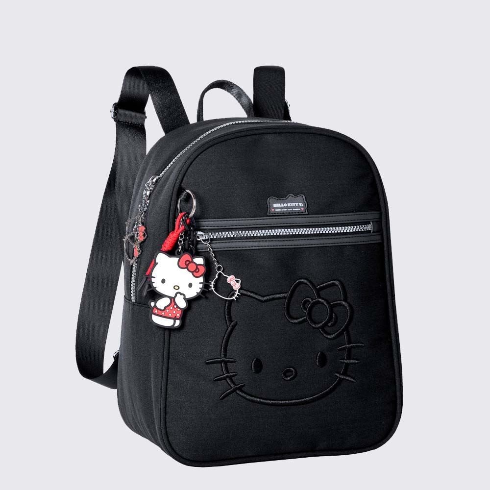 Mochila Infantil Hello Kitty com Chaveiro Sanrio - PRETO U