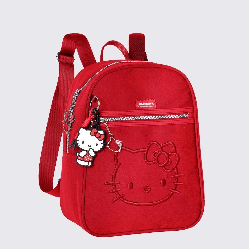 Mochila Infantil Hello Kitty com Chaveiro Sanrio - VERMELHO U