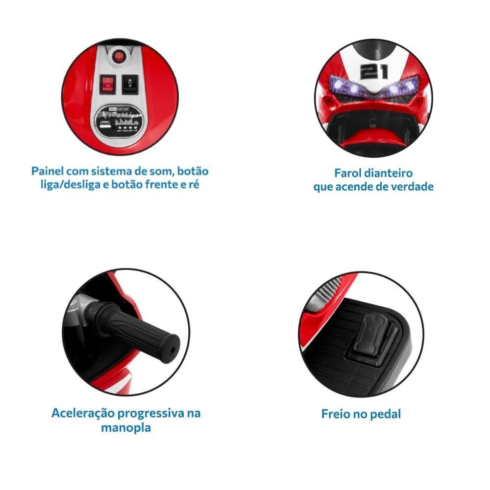 Moto Elétrica Speed Gt 12V Brinquedos Bandeirante - 2923 - Vermelha
