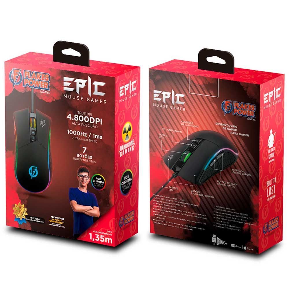 Mouse Gamer Flakes Power Epic Elg Flkm001 - Preto