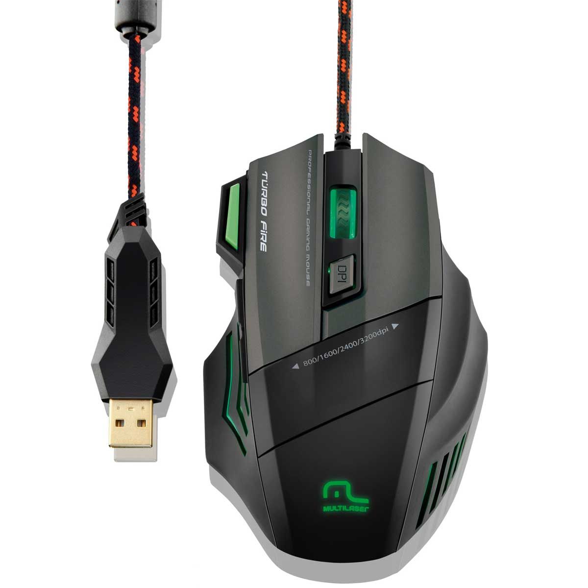 Mouse Professional Gamer Multilaser Warrior Mo207 - Preto/Verde