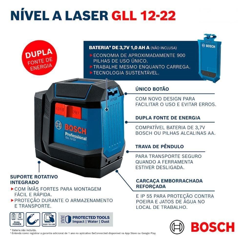 Nível A Laser Gll 12-22 De 12 Metros Bosch - 0601065220
