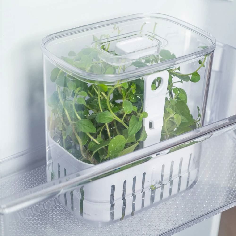 Organizador De Temperos Para Geladeira Com Cesto Clear Fresh Ou 1,5 Litros - Transparente e Branco