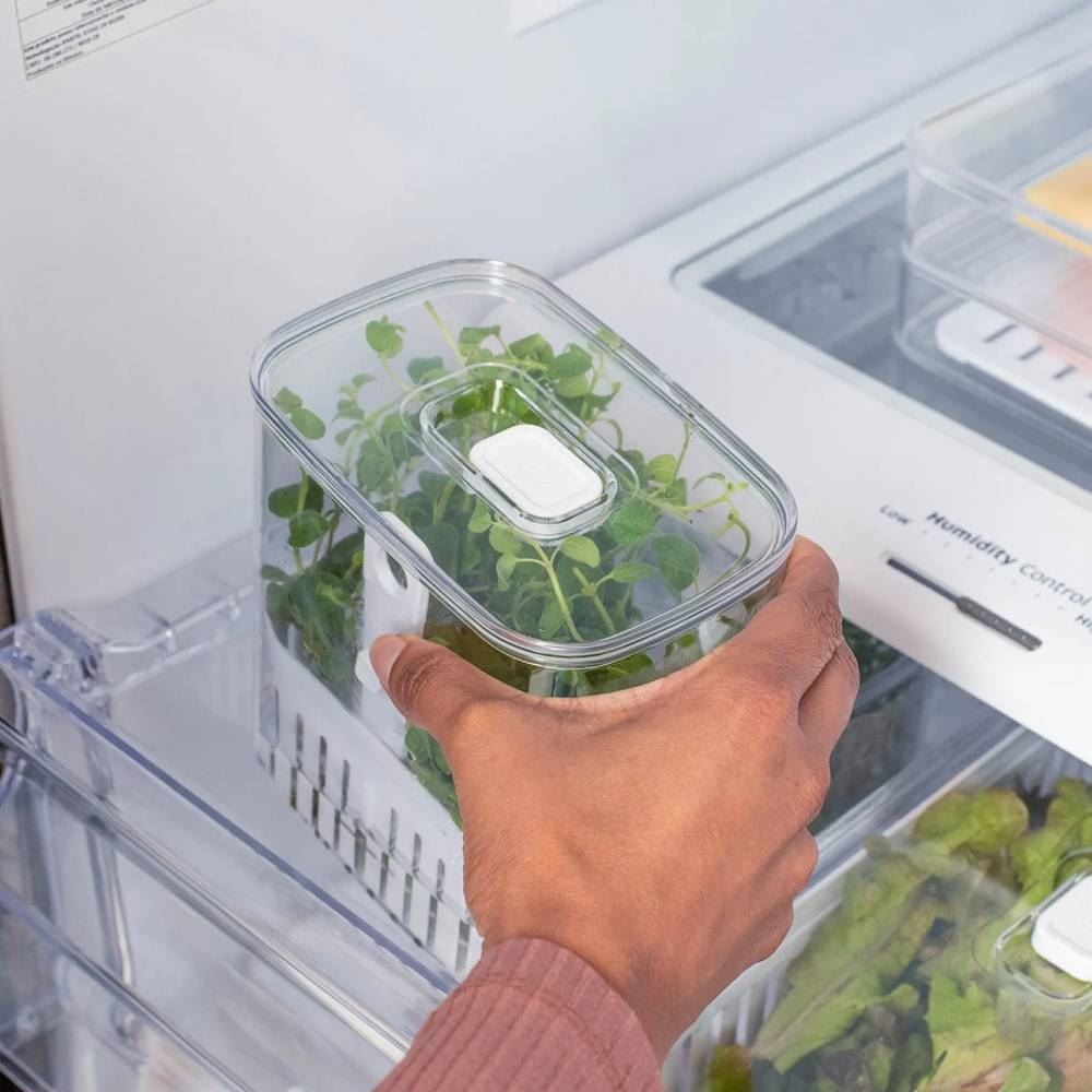 Organizador De Temperos Para Geladeira Com Cesto Clear Fresh Ou 1,5 Litros - Transparente e Branco