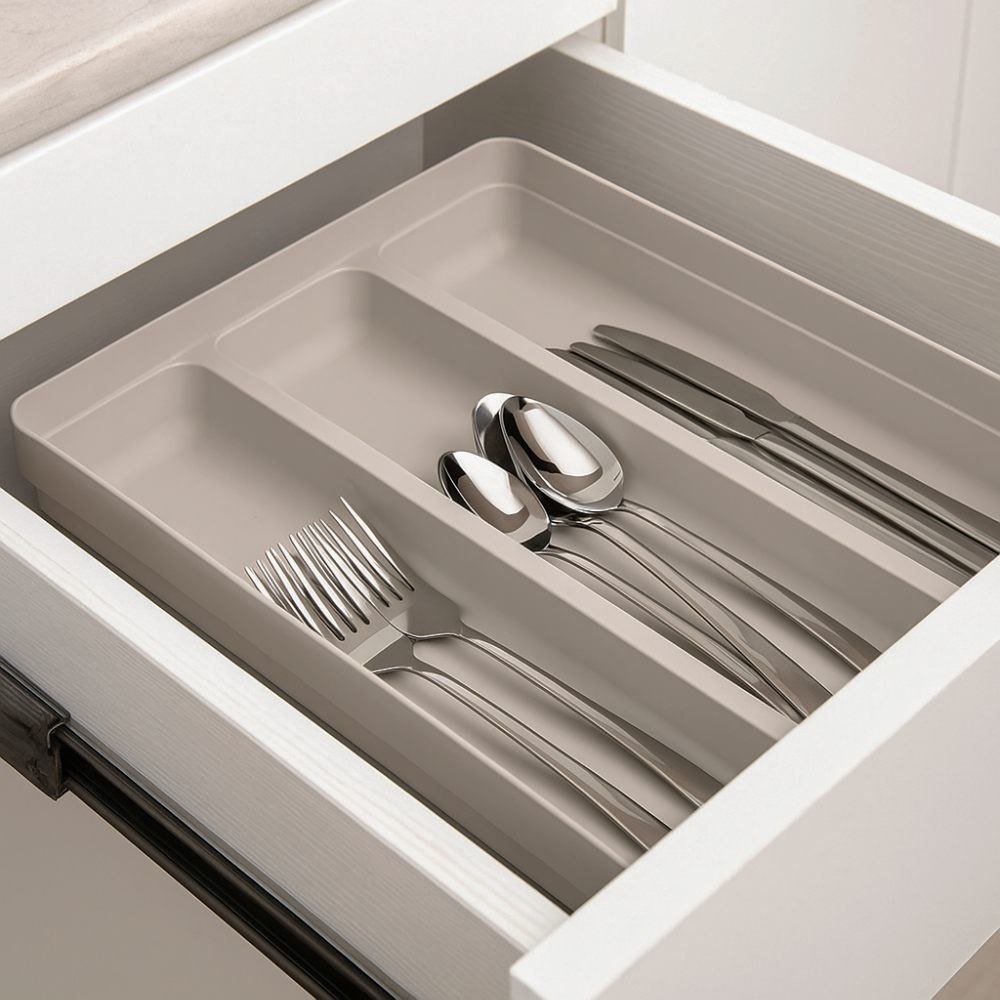 Organizador De Talheres 3 Divisórias Logic Ou - Bege Fechado