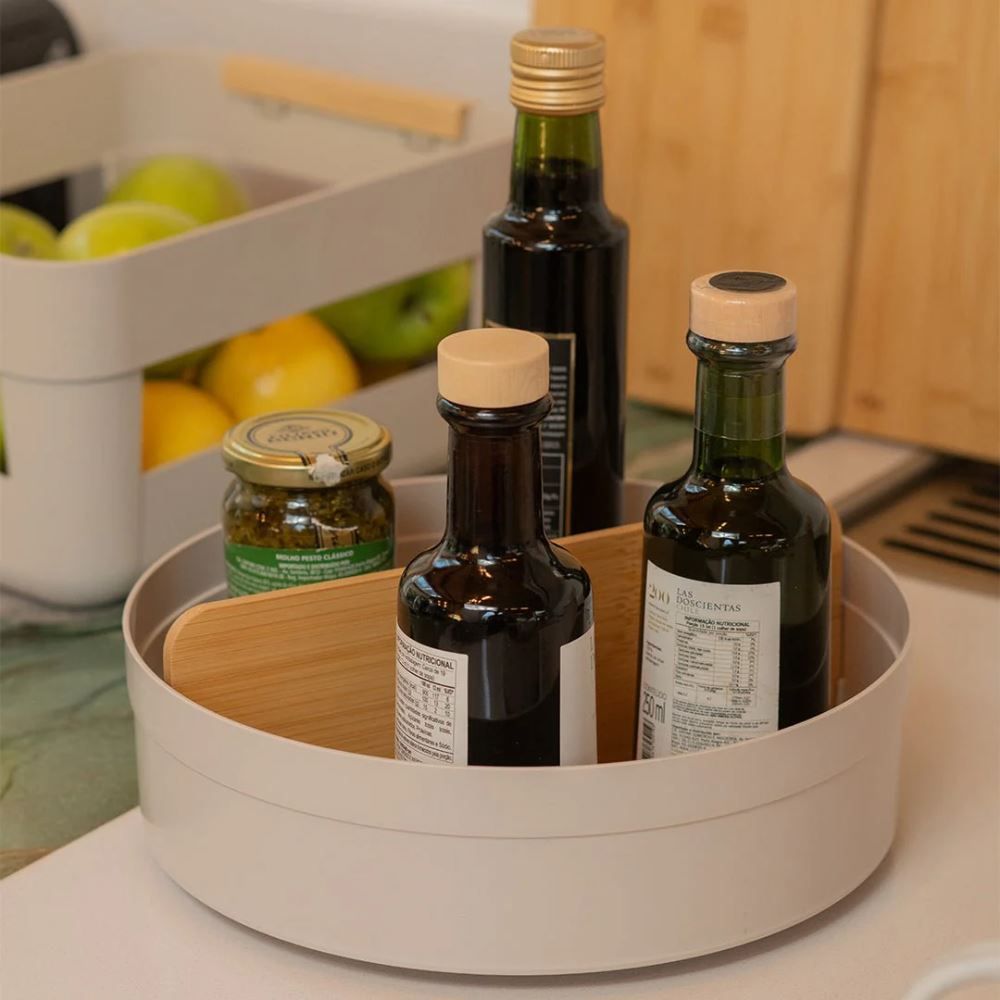 Organizador Giratório Alto Com Divisória 25,5Cm Lume Ou - BEGE FECHADO