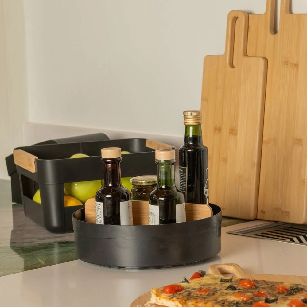 Organizador Giratório Alto Com Divisória 25,5Cm Lume Ou - PRETO FECHADO