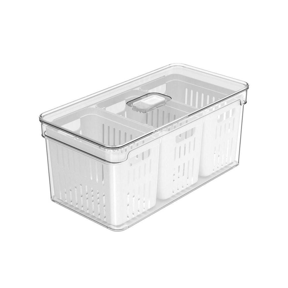 Organizador para Geladeira com 3 Cestos Clear Fresh Ou 5 Litros - Transparente e Branco