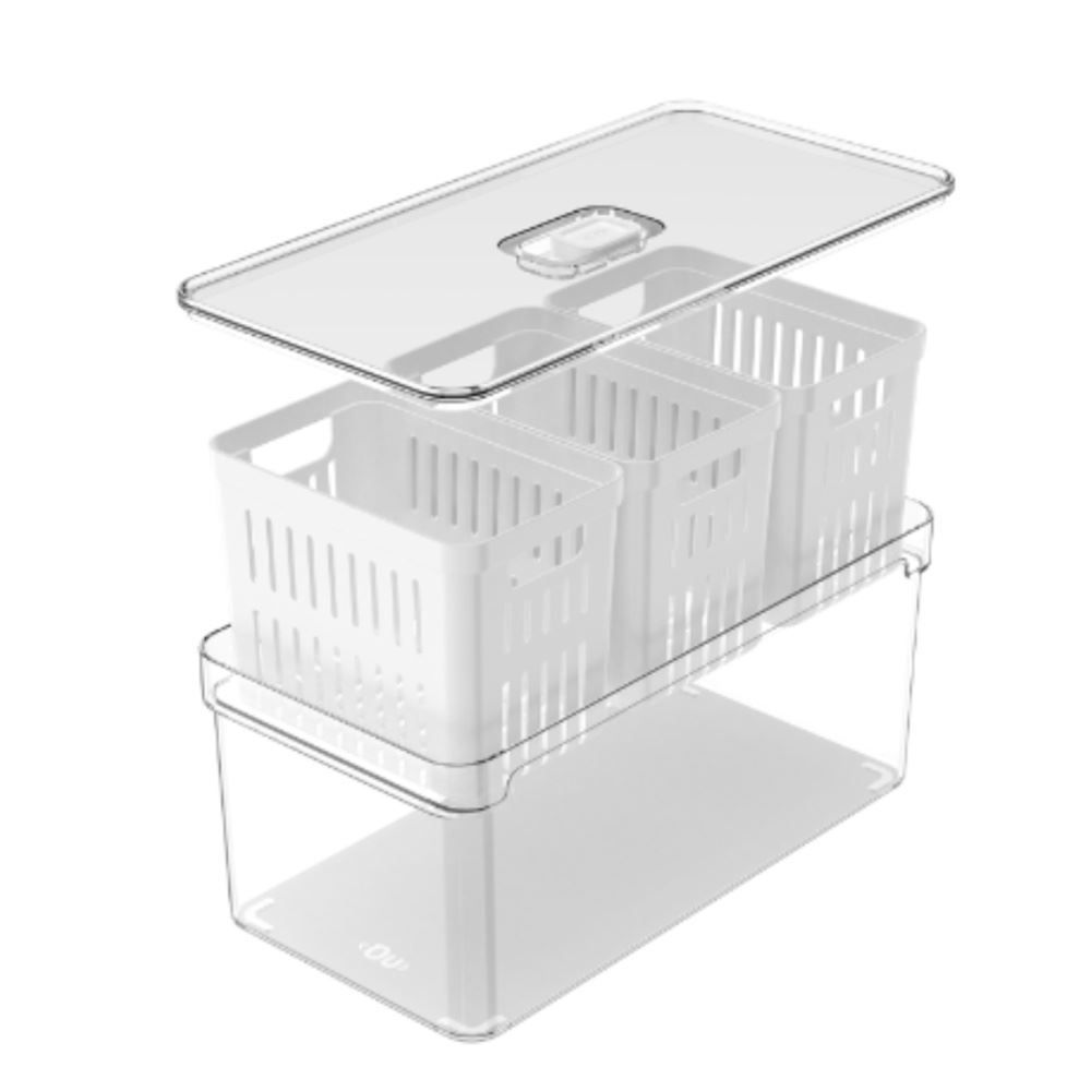 Organizador Para Geladeira Com 3 Cestos Clear Fresh Ou 5 Litros - Transparente e Branco