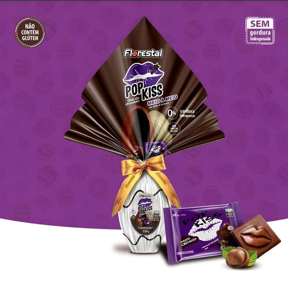 Ovo de Páscoa Ao Leite e Branco Pop Kiss Florestal - 220g