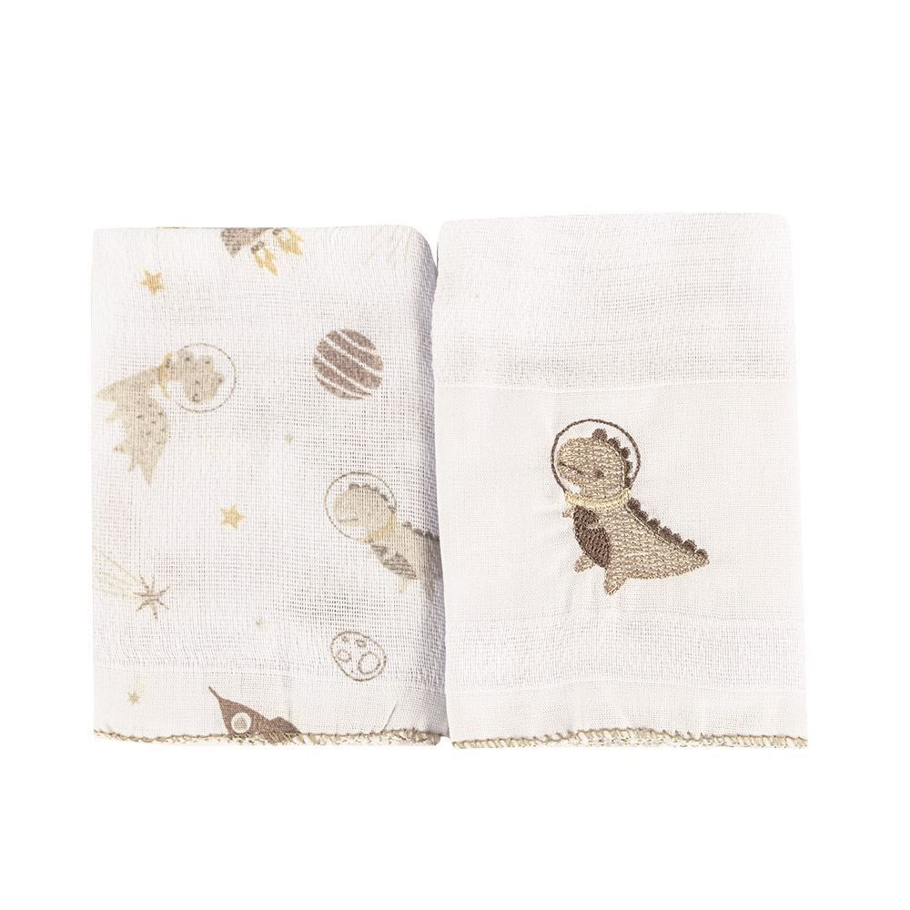 Pano De Boca Bordado Havan Baby - Dino Bege