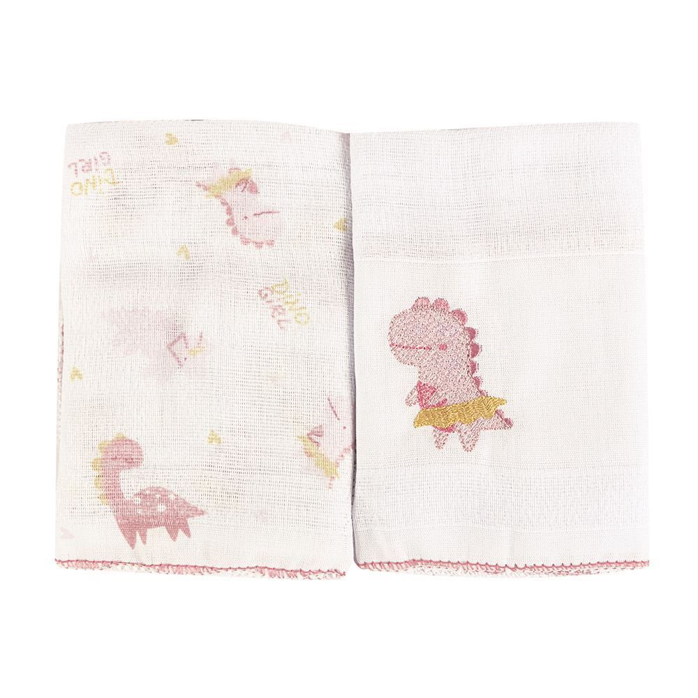 Pano De Boca Bordado Havan Baby - Dino Rosa 