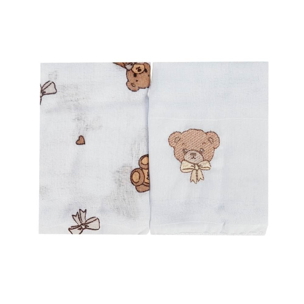 Kit Pano de Boca Bordado Havan Baby 2 Peças - Urso Bege