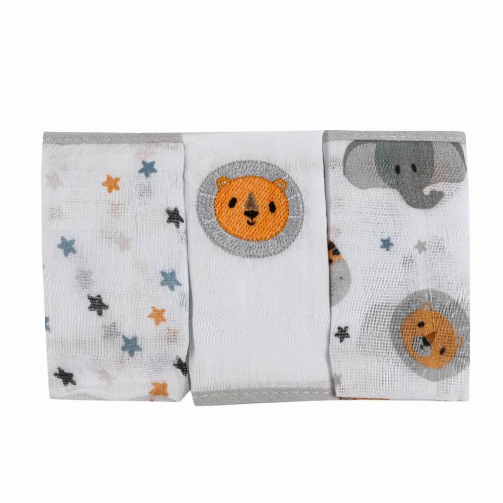 Kit 3 Panos De Boca 32Cm X 32Cm 100% Algodão Havan Baby - Safari