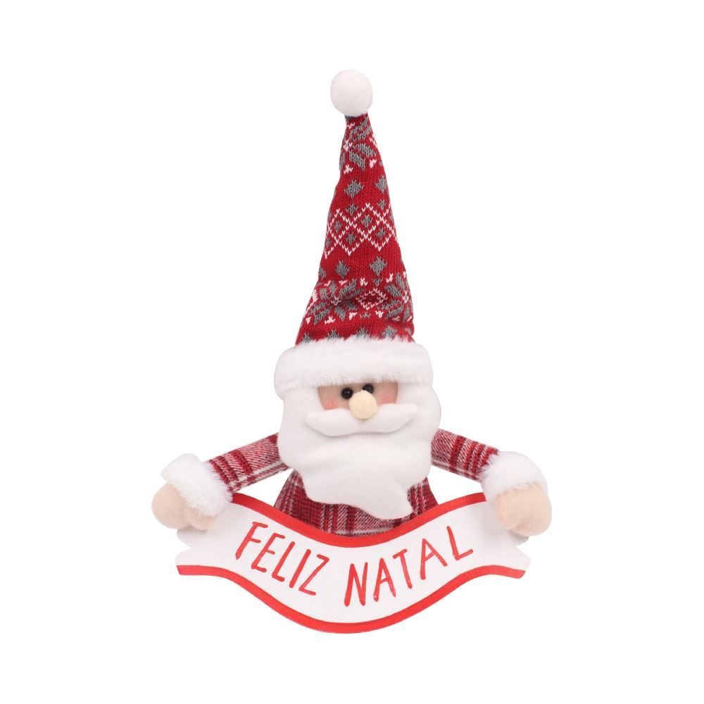 Papai Noel Com Faixa Feliz Natal Havan Casa - Vermelho Xadrez 